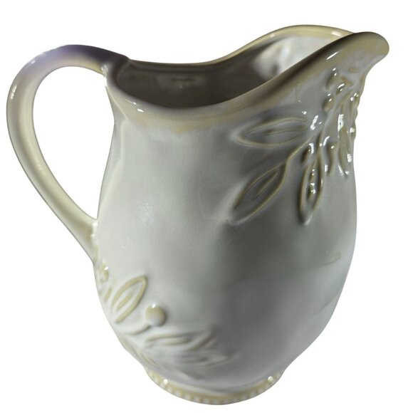 Embossed Ceramic Pitcher Certified International 9" Leaf floral cream rustic - Picture 3 of 8